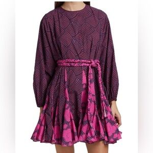 Rhode Womens Ella Printed Dress Short size small Geo Red Purple Long sleeve